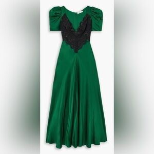 Rodarte Elegant Green Dress with Black Lace Detail
